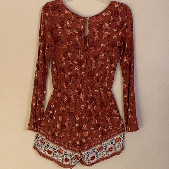Mudd Floral Rustic Long Sleeve Romper Shorts Size XS - Picture 2 of 9